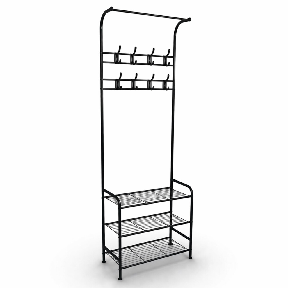 Oypla Coat Umbrella Stand Hat Shoe Rack Heavy Duty All Metal Black