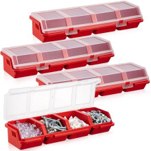 4 Organizer per Viti e Contenitori Portaoggetti con Serrature, Scatola Organizer nel Plastica per Hardware con Scomparto per Bulloni, Rosso