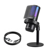 USB Gaming Microphone with RGB, Volume Control Knob, Touch Mute, Streaming Podcast Condenser Mic for PC, Recording