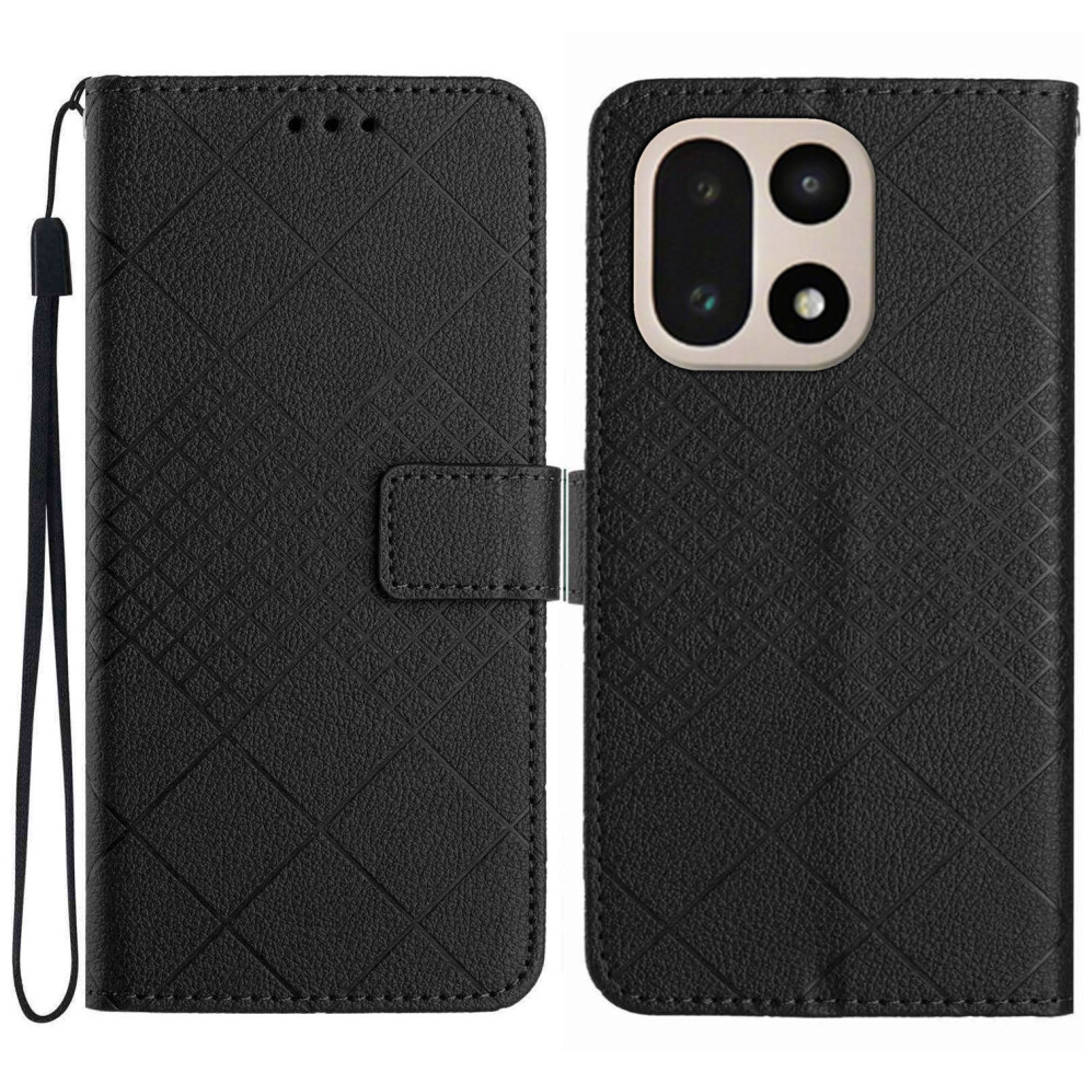 (Black) For Oneplus 15 5G Case Wallet Imprint Pu Leather Flip Folio Phone Cover Black 6914297748245