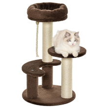 3-laags krabpaal voor katten met pluche ligvlak en sisalpalen, Ø40x65 cm, bruin