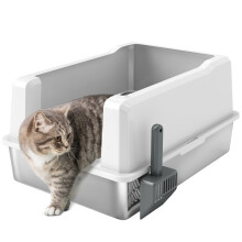 Waterdichte kattenbak met opstaande wanden, lade en schepje, gemaakt van ABS, 71x50,8x35,5 cm, wit