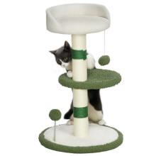 Krabpaal met kattenmandje, 2 ballen, platform en sisalpaal, groen en wit