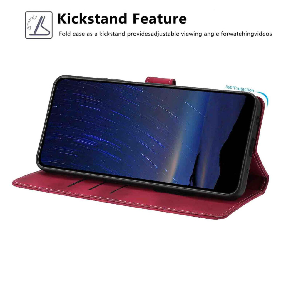 (Wine ) For Samsung Galaxy S24 Fe Flip Case Cherry Blossom Pattern Leather Wallet Stand Phone Cover With Wrist Strap Red 6914297613239