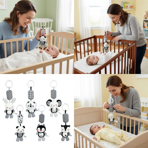 Sensory Development Animal Crib Rattle Black White Visual Stimulation Baby Toy L 2