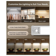 Éclairage Sous Meuble de 25 cm, Lampes LED Rechargeables à Détecteur de Mouvement, 3 Couleurs, pour Cuisine et Escaliers (Lot de 5)