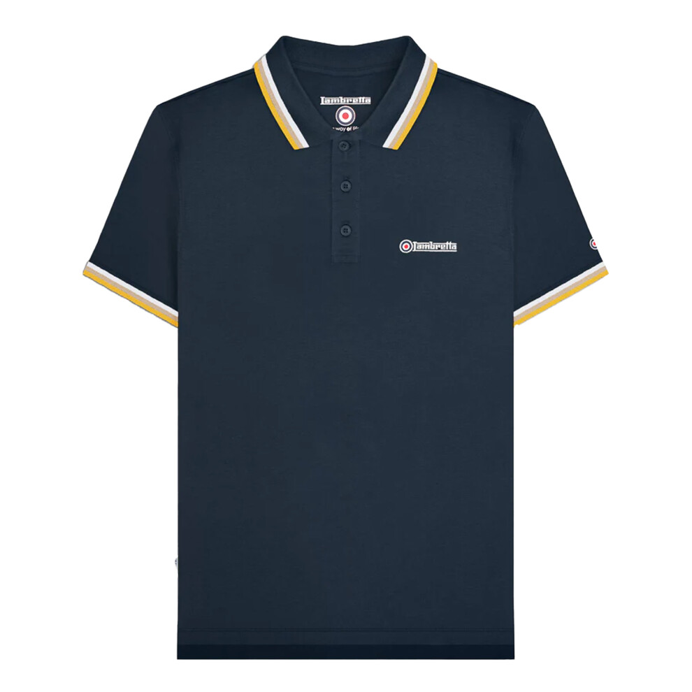 Lambretta (3Xl, Navy/White/Cashew/Gold) Mens Triple Tipped Polo Shirt Gold