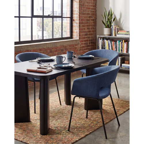 Beliani Set of 2 Dining Chairs ELMA Fabric Dark Blue 1