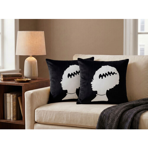 Beliani Throw Cushion MANDEVILLA Velvet 45 x 45 cm Black Abstract Pattern 1