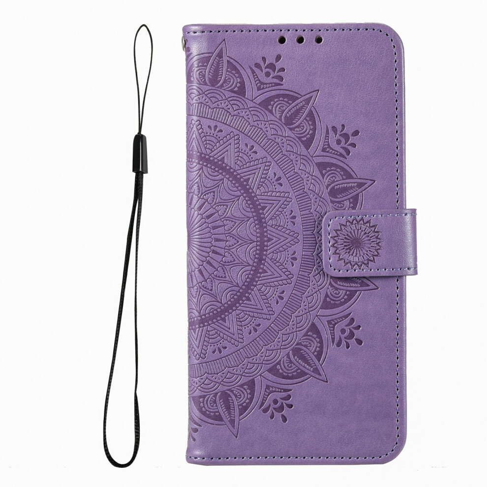 (Purple) For Xiaomi 15T Pro Stand Case Imprinted Totem Pu Leather Wallet Phone Cover With Wrist Strap Purple 6914295146043