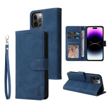 Leder-Handyhülle mit Klappdeckel und Kartenfach, blau, für iPhone 8 (7) Plus