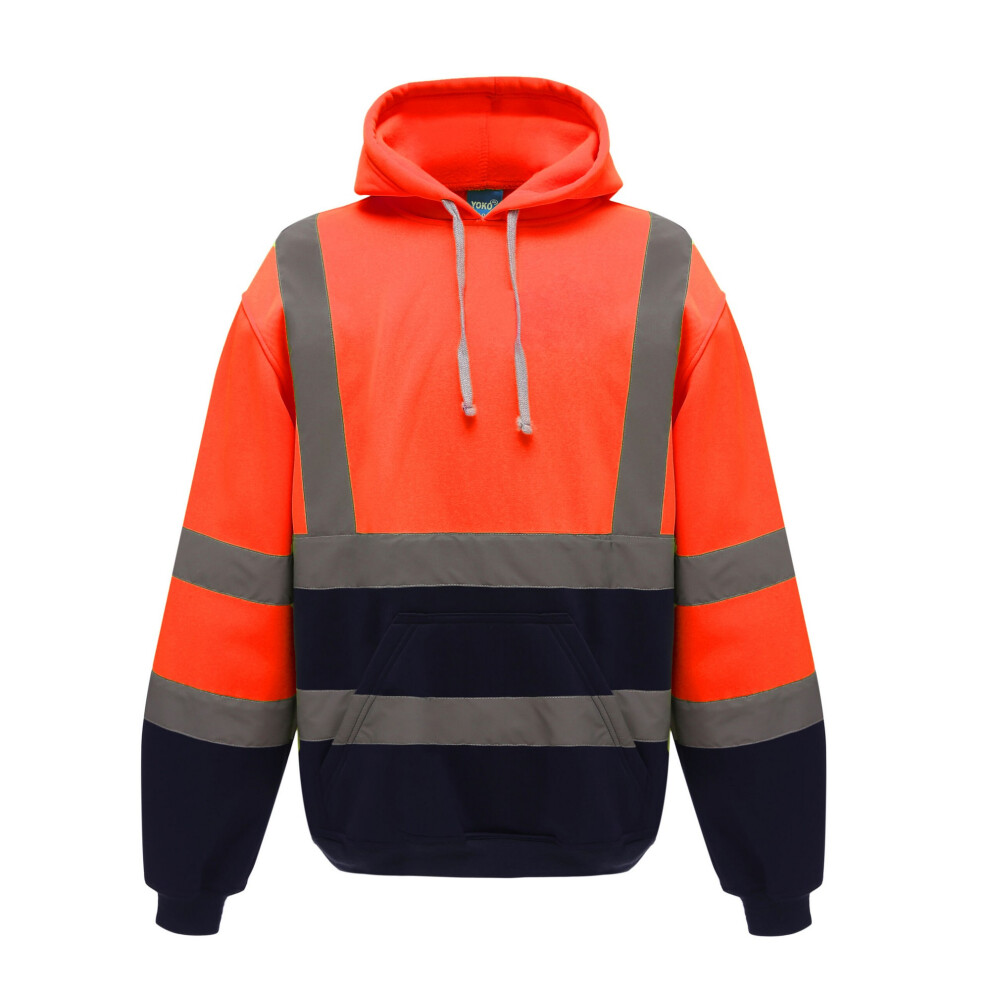 (3Xl, Orange/Navy) Yoko Mens Hi-Vis Pullover Hoodie 5063470839247