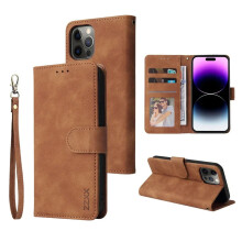 Leder-Handyhülle mit Klappdeckel und Kartenfach, braun, für iPhone 14 Pro Max