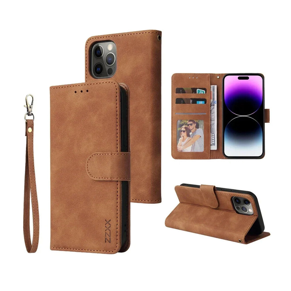 Leather Wallet Phone Case Flip Card Slot Holder Cover Phone Case For Iphone 15 Brown 5051227672575