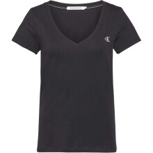 (10 UK, Black) Calvin Klein Womens/Ladies Embroidered Stretch V Neck T-Shirt