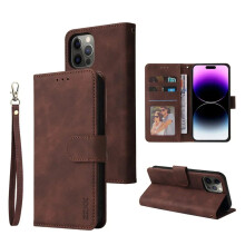 Leder-Handyhülle mit Klappdeckel und Kartenfach, kaffeefarben, für iPhone 14 Pro