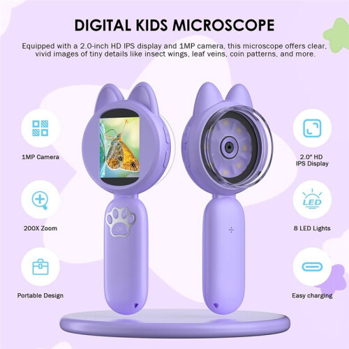 Microscope pour enfants, écran LCD de 2 pouces avec 8 LED,  microscope portable pour enfants. 1