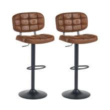 Set of 2 Bar Stools TILTON Faux Suede Swivel Brown