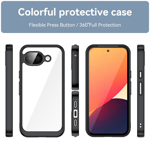 (Black) For Google Pixel 10a Case TPU + Acrylic Protective Clear Phone Cover 2