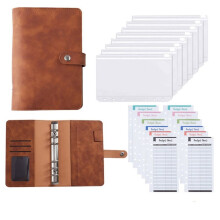 Caderno Planejador Recarregável com Pasta, Caderno Portátil para Contas, Capa de Couro PU com 6 Argolas, Bolsos, Divisórias e Papel Recarregável
