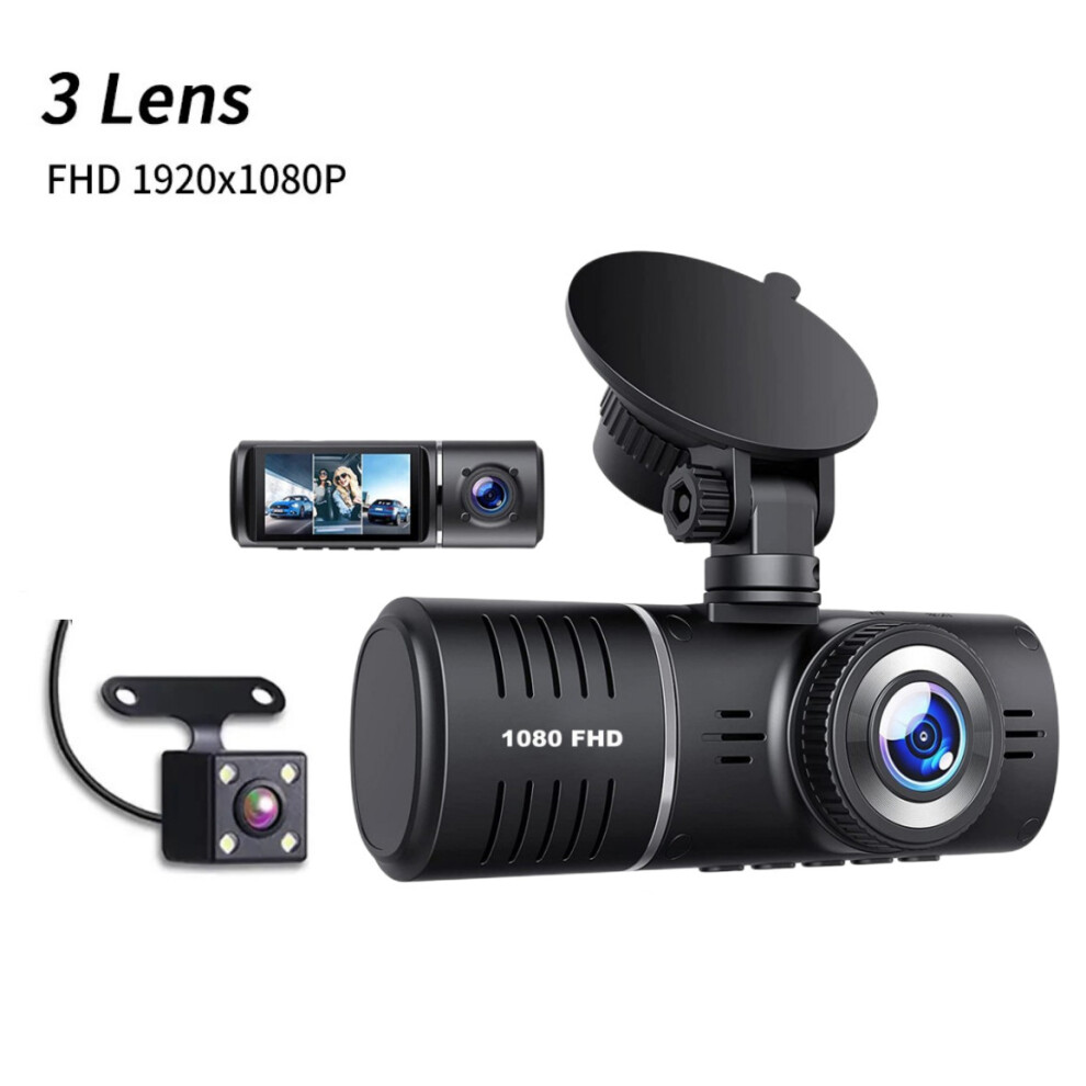 Hd Car Camera - Rncyn - Three Lenses - 1080P - Loop Recording - 140 Viewing Angle - Night Vision Black 9486689672775