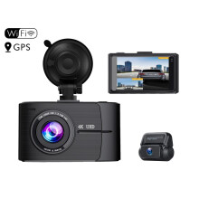 Cámara de salpicadero dual 4K - RNCYN - Visión nocturna - GPS integrado - Grabadora de vídeo inalámbrica - Pantalla de 2,36 pulgadas