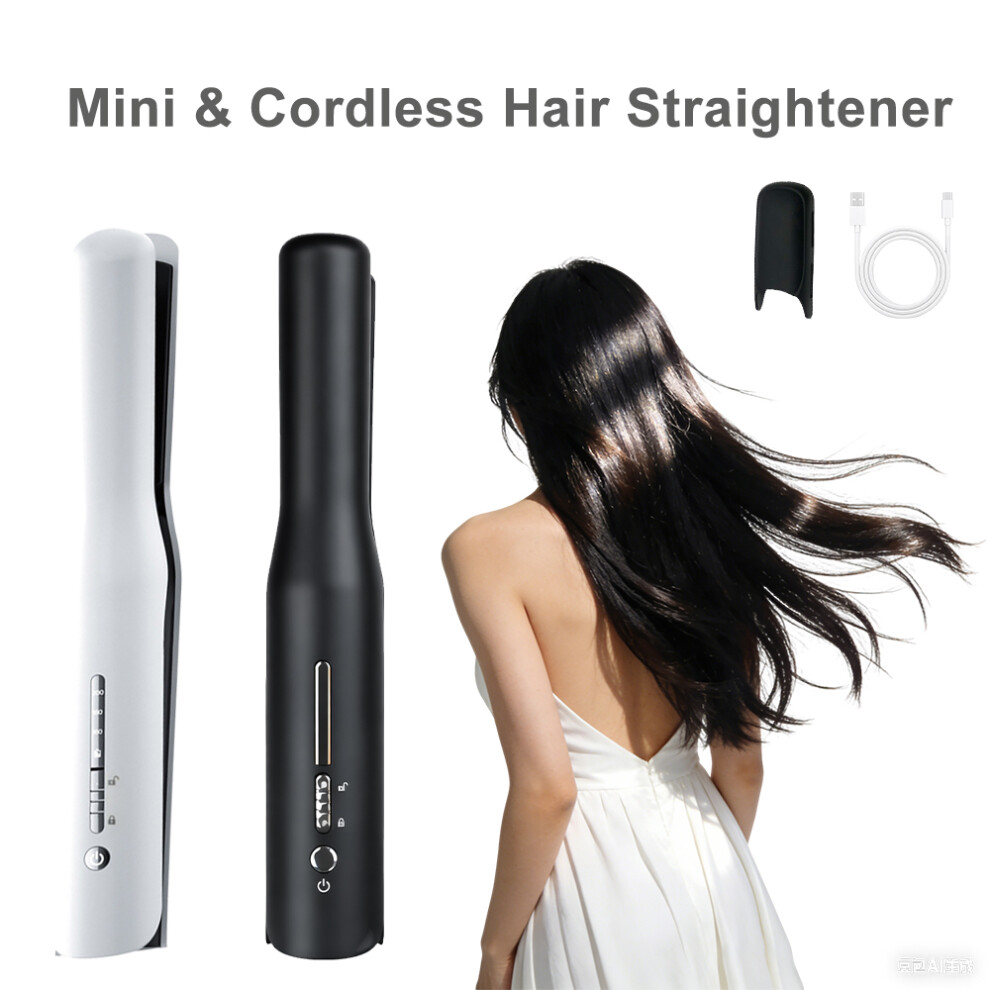 Rncyn Cordless Straightening Brush - Mini Rechargeable Straightener - White - 4800 Mah Lithium Battery - 40 Min Battery Life