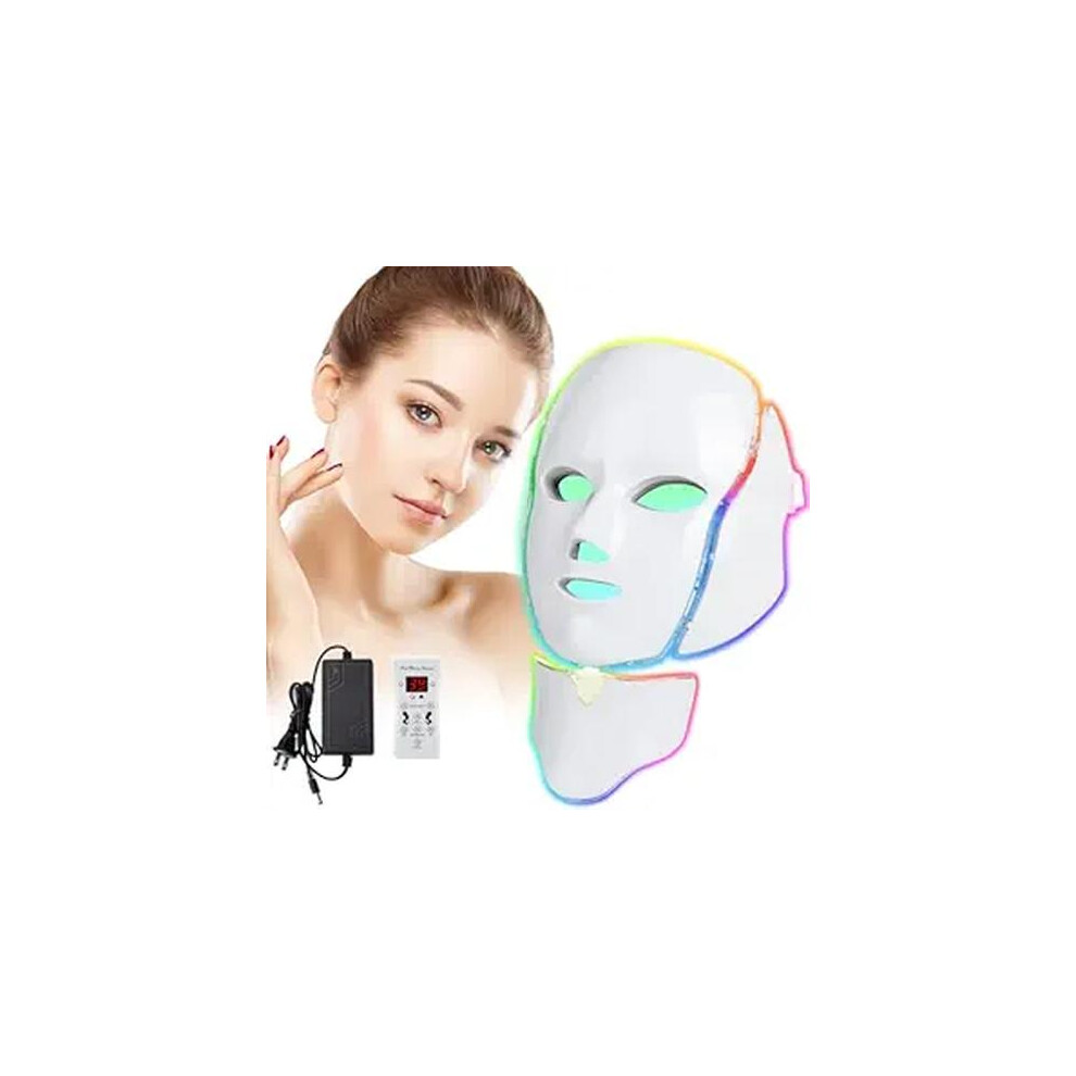 Rncyn Led Light Therapy Mask - 7 Colors - For Face & Neck - Red Light Therapy - White - Eu Plug
