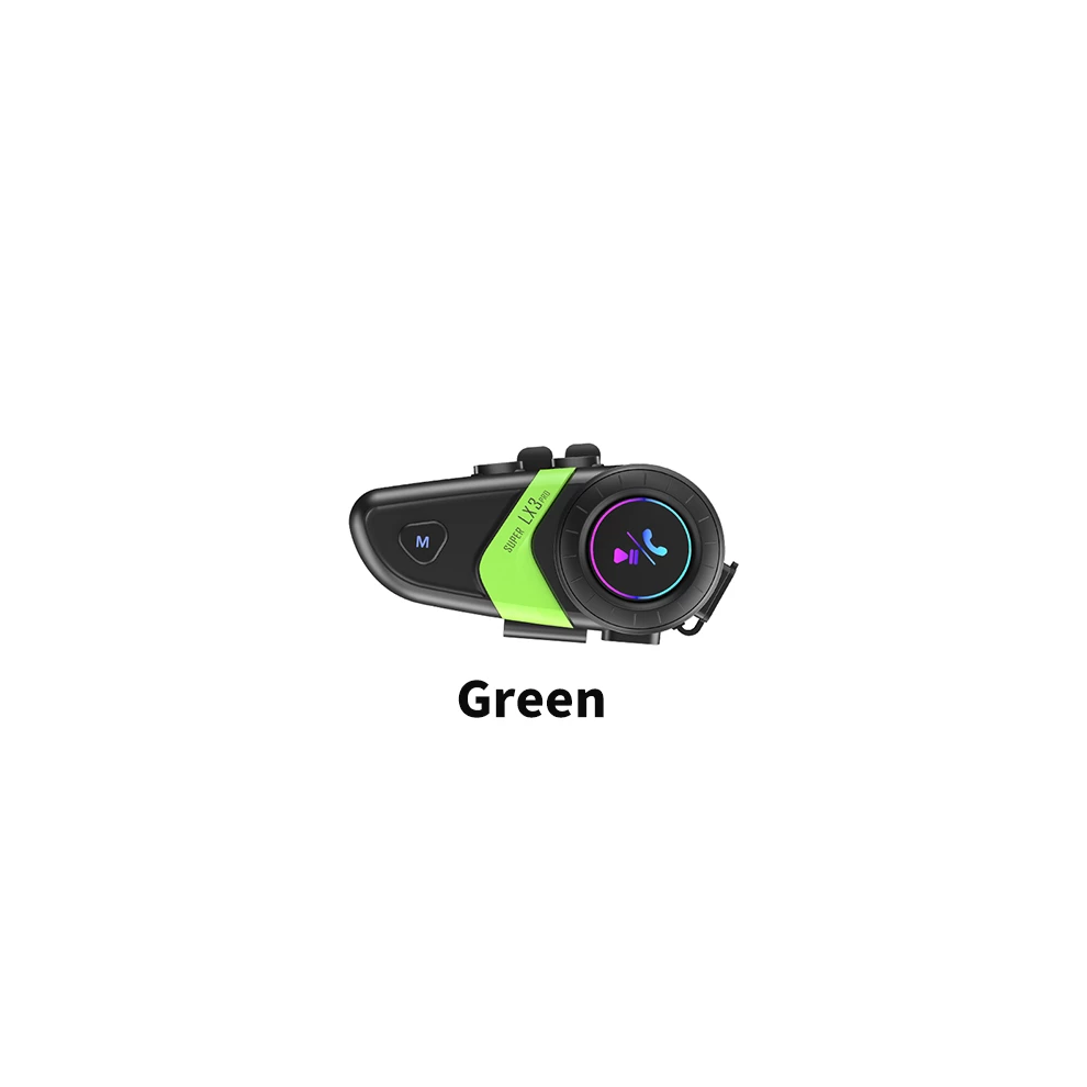 Bluetooth Motorcycle Intercom - Rncyn - Model Lx3 Pro - Range 500M - Waterproof Ip67 - 25H Intercom Autonomy - Color Green 9106058698853