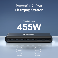 Estación de carga 7 en 1 - RNCYN - Potencia máxima 455W - 100W Carga rápida USB-C - 5 puertos USB-C - 2 puertos USB-A