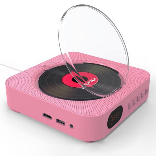 Portable CD Player - RNCYN - 1080P LCD Display - FM Function - Alarm Function - Pink Color