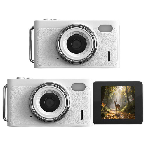 Mini Câmara Digital - RNCYN - Ecrã Flip de 1,4 polegadas - Modo Beleza de 12MP - Anti-Vibração - Branco
