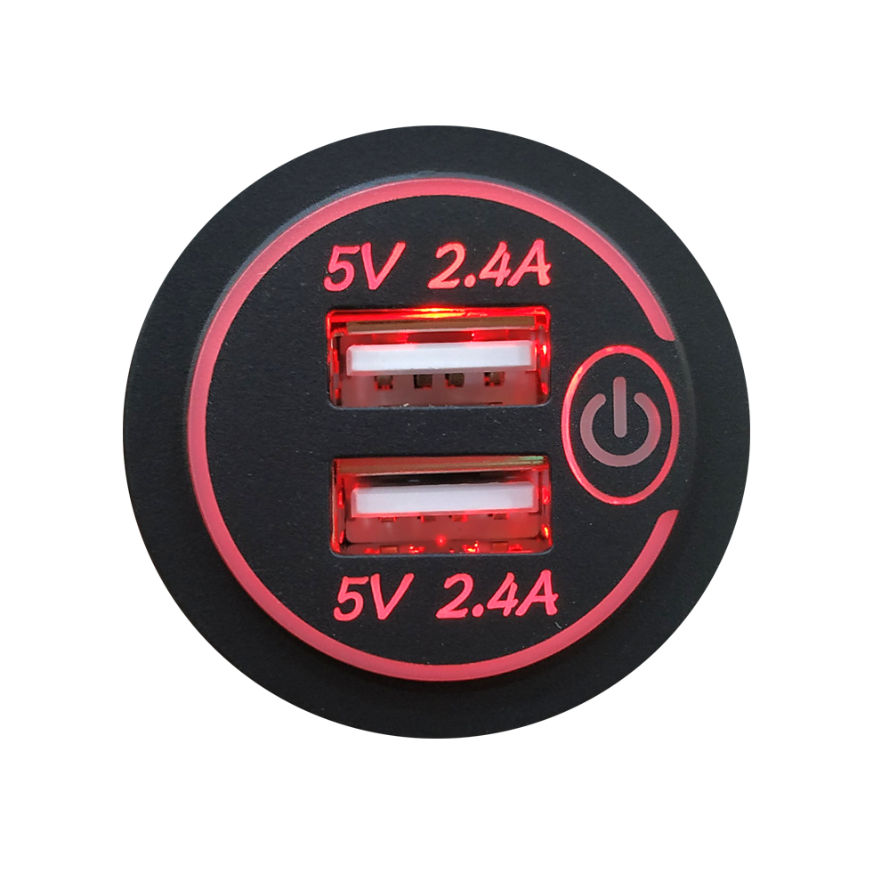 Car Usb Charger - Rncyn - Dual Usb - On/Off Switch - Abs Fireproof - 4.8A Output - 12-24V Input Black/Red/Blue 9486689769130