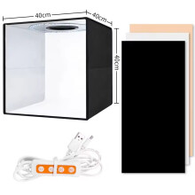 Studio fotografico LED pieghevole - RNCYN - Dimensioni 40x40x40 cm - Mini Studio portatile - 3 sfondi inclusi (nero, bianco, arancione)