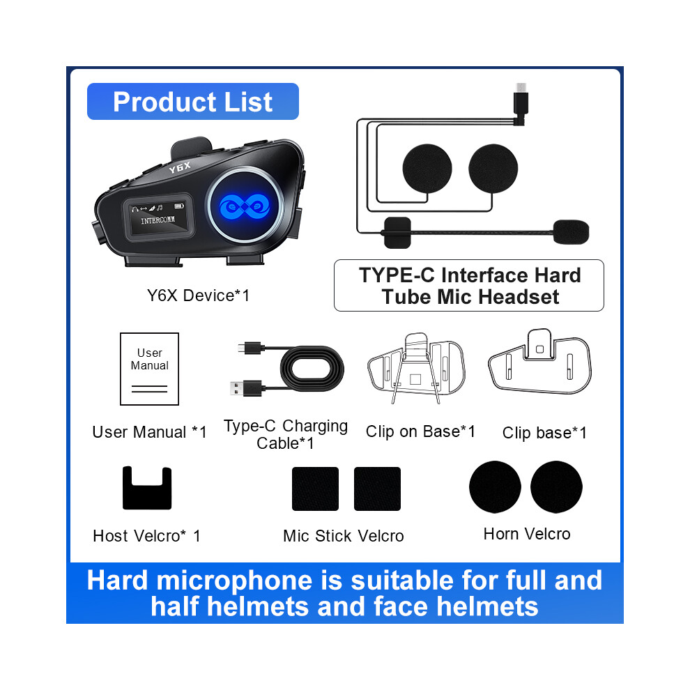 Motorcycle Intercom Helmet - Rncyn - Y6x Group Intercom - Range 1000 M - Noise Reduction - Music Sharing 9486689774202