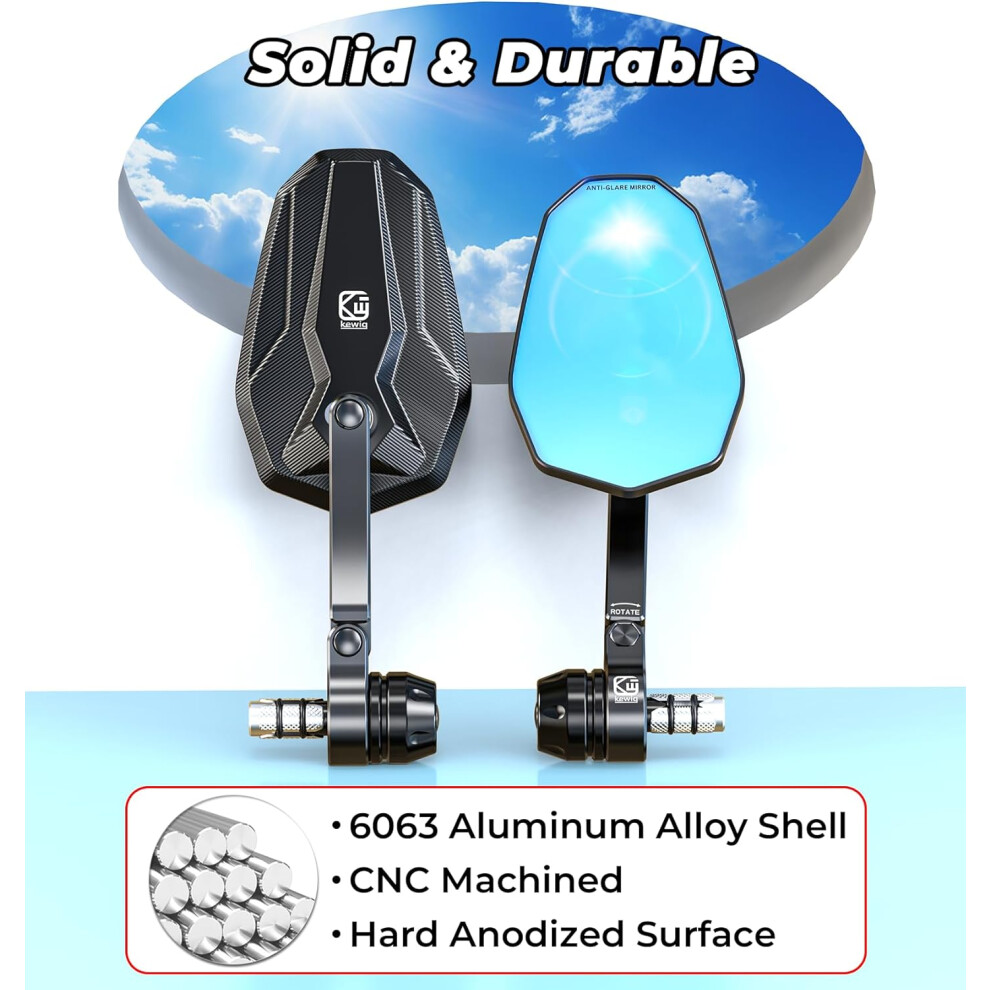 Motorcycle Rearview Mirror - Rncyn - Extendable Ball Head - Hydrophobic - Anti-Glare - 6063 Aluminum Alloy Blue 9106058688434