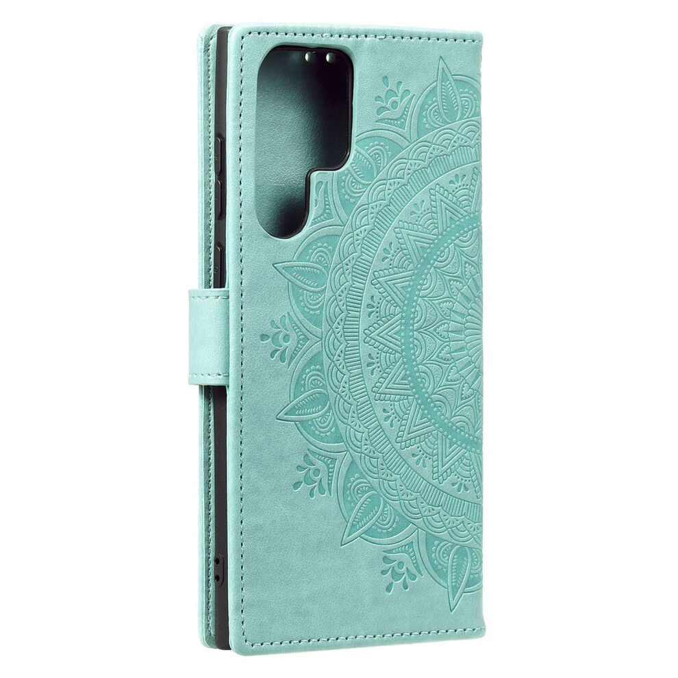 (Mint ) For Samsung Galaxy S26 Ultra Stand Case Imprinted Totem Pu Leather Wallet Phone Cover With Wrist Strap Green 6914293365293