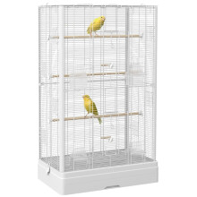 Gabbia per uccelli con vassoio e posatoi rimovibili, voliera per pappagalli, 61x36,5x98 cm, bianca