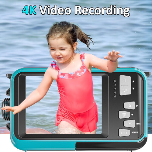 Waterproof Camera 4K 64MP Dual Screen 16FT 32GB MicroSD (Blue) 2