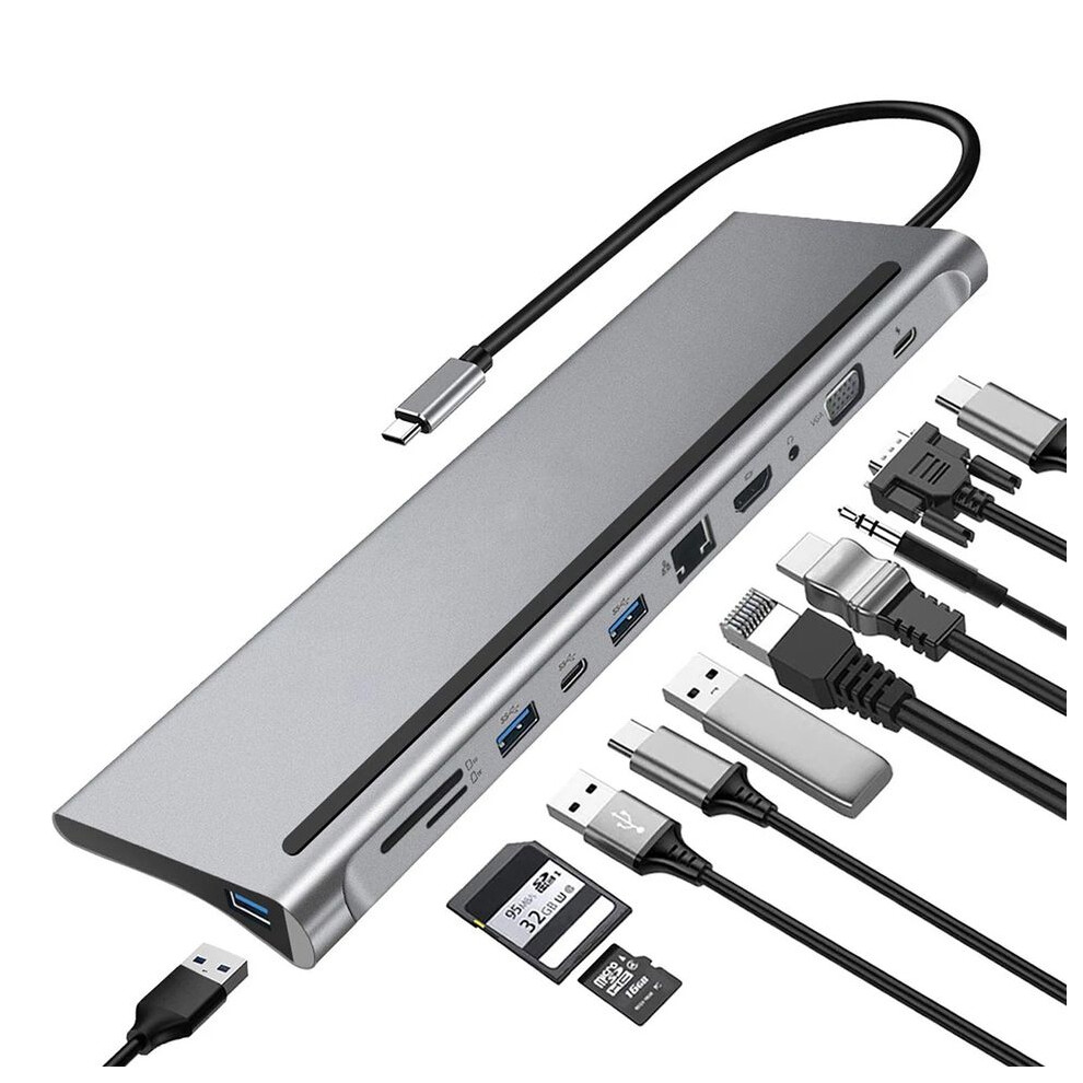 Usb-C Docking Station - Rncyn - 11 In 1 - 4K Hdmi - Vga 1080P - Usb 3.0 X3 - 100W Usb-C Charging - 3.5Mm Audio 9486689740870