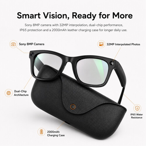 MT5 Ultra AI Smart Glasses 2000mAh Leather Charging Case (Black) 1