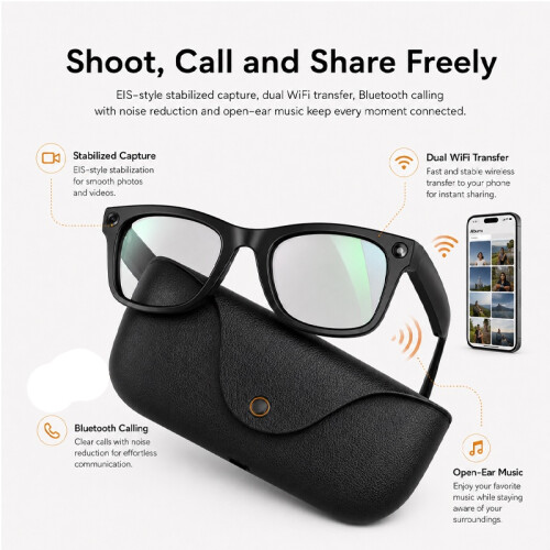 MT5 Ultra AI Smart Glasses 2000mAh Leather Charging Case (Black) 2