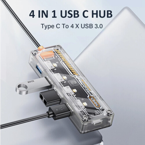 4-in-1 USB-C Hub Adapter, Clear Transparent Case with 5Gbps Data Transfer for Laptop PC (White) 1