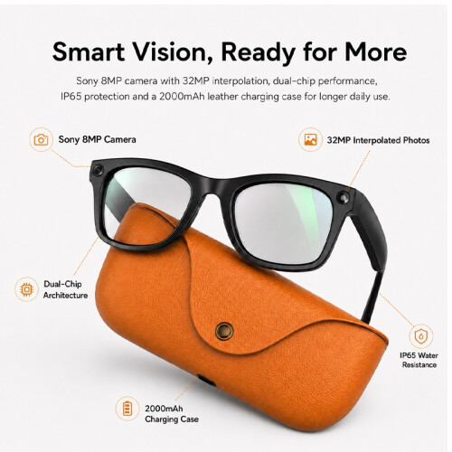 MT5 Ultra AI Smart Glasses 2000mAh Leather Charging Case (Orange) 1