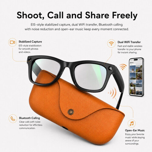 MT5 Ultra AI Smart Glasses 2000mAh Leather Charging Case (Orange) 2