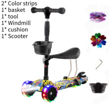 (Yellow Seat) Adjustable Scooter Kids With Music Function Headlight Three Wheeled Plastic