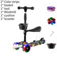 (Black Seat) Adjustable Scooter Kids With Music Function Headlight Three Wheeled Plastic