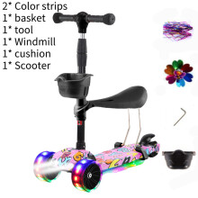 (Pink Seat) Adjustable Scooter Kids With Music Function Headlight Three Wheeled Plastic