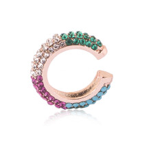 (Gold) Ear Rhinestone Modern Cuffs With Colorful Earrings Trendy Alloy