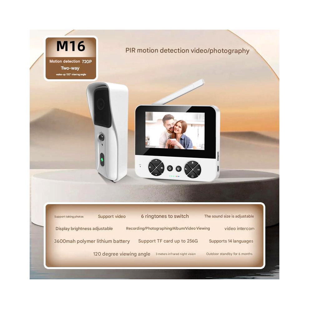 Wireless Video Doorbell - Rncyn - Two-Way Intercom - 720P Camera - Motion Detection - 4.3 Inch Screen 9486689672935
